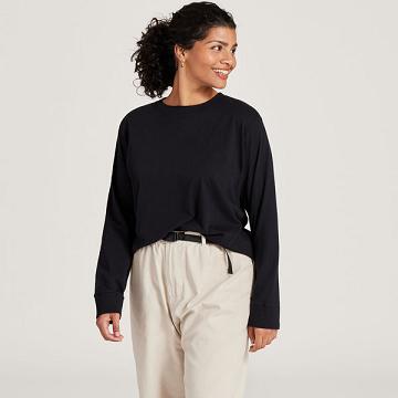 Allbirds Allgood Cotton Long Sleeve Women's T Shirts Black | SG4740TV