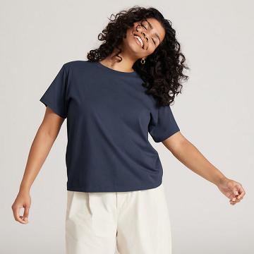 Allbirds Allgood Cotton Women's T Shirts Navy | SG4747BC