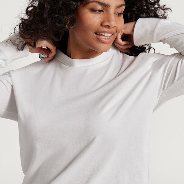 Allbirds Allgood Cotton Long Sleeve Women's T Shirts White | SG4739YU